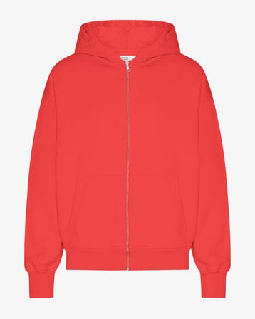 Organic Oversized Zip Hood - Red Tangerine - Male - 2XL