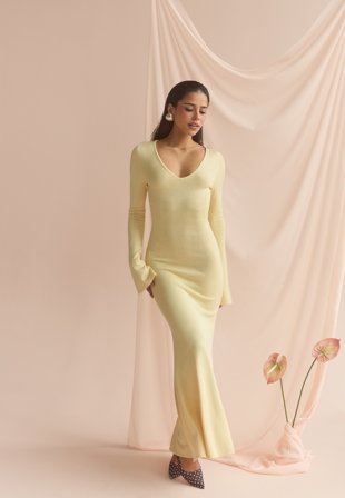 Bubbleroom - Knitted Dress - Light yellow - Kläder