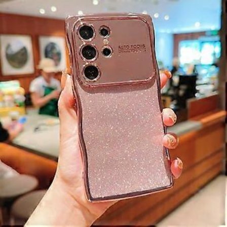 For Samsung Galaxy S25 Ultra Deksel Elektroplettert Krøllete Ramme TPU Glitter Telefondeksel Stort Vindu (Stil D)