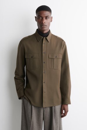 COS Men's Epaulette Detail Cotton Shirt in Brown