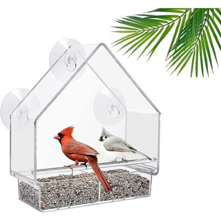 Acrylic Bird Feeder with Suction Cup – Bird Bath & Feeding Bowl for Birds, 15×5.5×16 cm