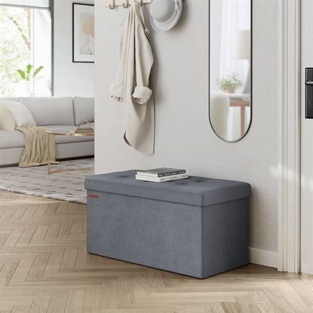 Förvaringsbänk i sammet med sittdyna 76cm - Mörkgrå