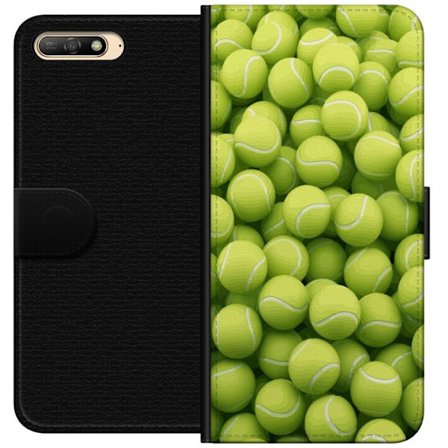 Kompatibel Tegnebogsetui til Huawei Huawei Y6 (2018) Mønster af grønne tennisbolde i høj detalje, sporty motiv med gentagende tekstur og stærke fa