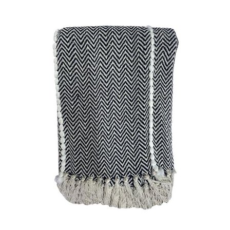 Dekorativt bomuldstæppe, 180x240 cm, hvid/sort