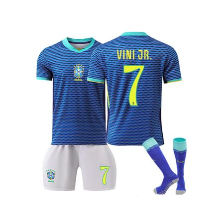 2425 Brasilien Udebane Blå No.7 Vinicius Fodboldtrøje Sæt til børn og voksne No.7 Vinicius No.7 Vinicius 16(90-100CM)