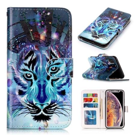 iPhone Xs Max kohokuviollinen synteetti nahkainen lompakko suojakotelo kortti paikoilla - Susi Multicolor