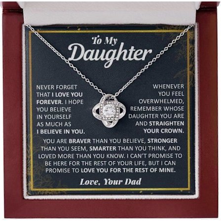 Til min datter halskæde gaver til datter fra far, fødselsdagsgave fra far halskæder kærlighedsknude hvidguld 14k cubic zirconia med luksus (LGL)