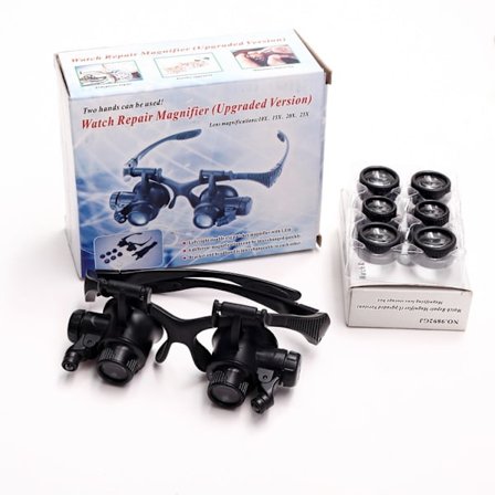 Kikare typ huvudmonterat omfång LED-belysning fyrdubbel spegeluppsättning Förstoringsglas,Utan batteri