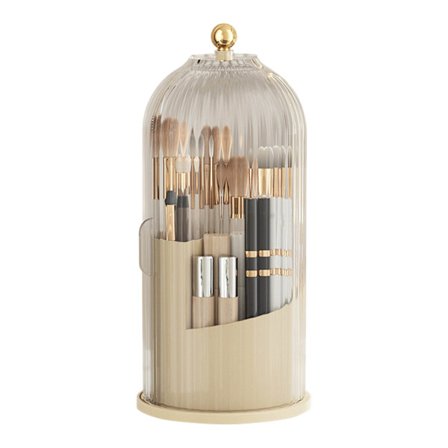 Roterende sminkekostholderboks med hvitt lokk