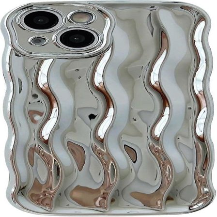 Vattenvågsmönster Lockigt Vågigt Skal Mjukt Kompatibelt med iPhone Skal (Silver, iPhone 15 Pro)