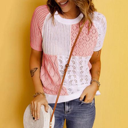 Kvinnor Color Block Tunika Blus Crew Neck Pullover