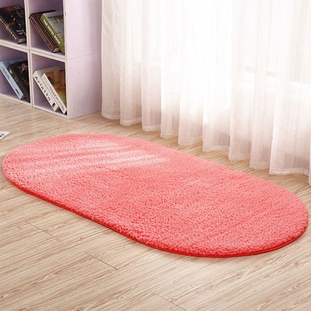 Oval tjock plyschmatta för vardagsrum sovrum-Rosa