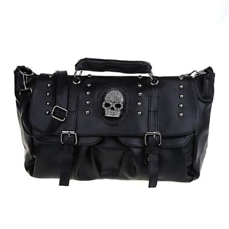 Håndveske Annmouler Punk Style Dame Håndvesker Pu Lær Hodeskalle Tote Bag Svart Stor Kapasitet Skulder Bag Luksus Crossbody Vesker(svart)