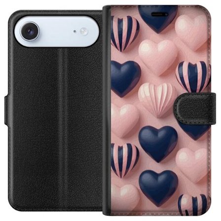 Kompatibelt Lommeboketui til Apple iPhone 17 Air Myke tredimensjonale hjerter i rosa og marineblå toner i et romantisk mønster