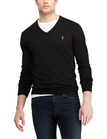 Polo Ralph Lauren Slim Fit Cotton V-Neck Sweater - Black - XXL