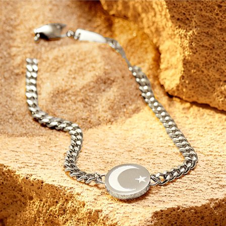 Unity | Silver-tone Stainless Steel Star and Crescent Bracelet for Men - Steel bracelets