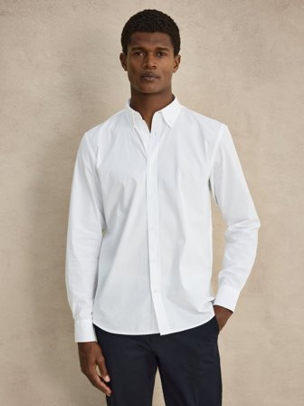 John Henric Men's Weißes Hemd Casual Fit Size L