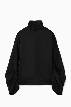 COS Women's Blus Med Högt Skuren Hals Och Plisserad Ärm in Svart