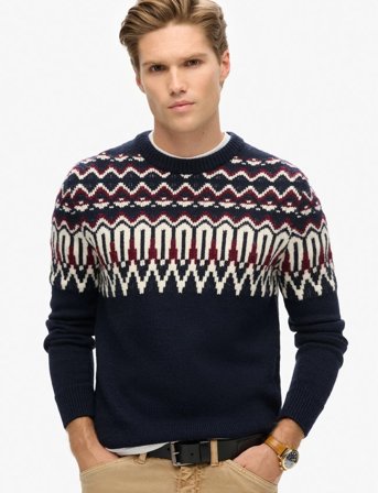 Superdry Fairisle Knit Crew Jumper - Navy - M