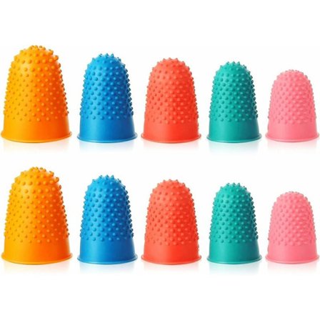 10 stk Silikon Gummi Fingertupper Thimble Finger Grips Tykke Gjenbrukbare Fingerbeskyttere med Boks (5 Størrelser og Farger) -