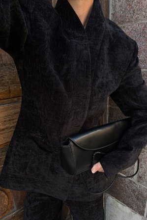 NA-KD taillierter Chenille-Blazer mit hohem Kragen - Party-Sets Silvester - Schwarz - EU 34