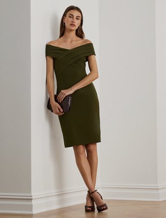 Lauren Ralph Lauren Crepe Off-The-Shoulder Cocktail Dress - Khaki green - 38