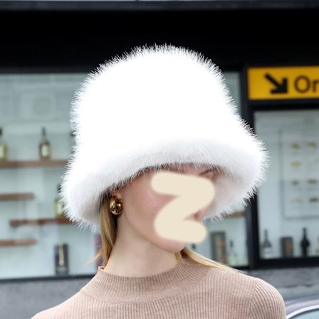 Fuskepels fluffy bøttehatt, varm lue, hvit