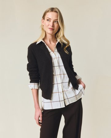 Lexington Casual rutete flanellskjorte i økologisk bomull, grå/beige