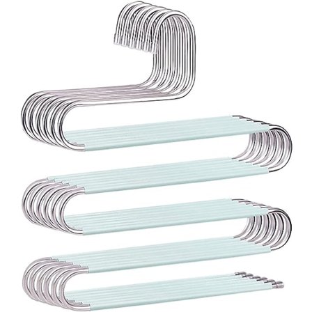 6-pakks sklisikre S-formede rustfrie stålhengere for bukser, jeans