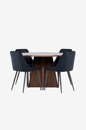 Venture Home - Bootcut-spisebord med nat-spisebordsstol - Sort - Spisebordssæt 4 personer - Fra Homeroom