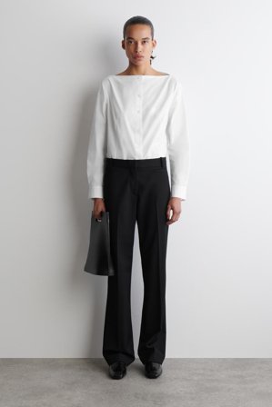 COS Women's Camicia In Cotone Con Scollo A Barca in Bianco