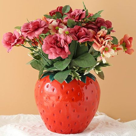 Jordbær Vase Moderne Stuedekorasjon Røde Vaser Jordbærdekorasjon Jordbær Vase Vakker Blomster Vase Estetisk Dekorasjon Bringebær Tulip Va