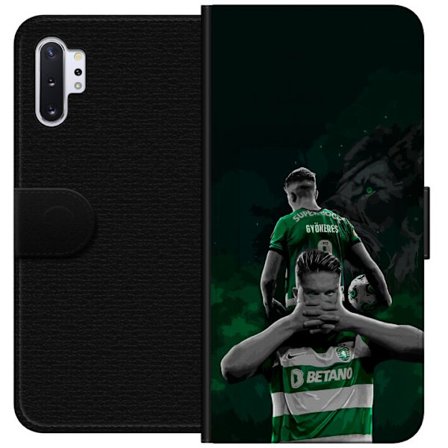 Yhteensopiva Lompakkokotelo Samsung Galaxy Note10+ Neonmotiivi, jossa teksti "Gaming is in my DNA" sinisenä ja punaisena tiiliseinällä, jossa loistava