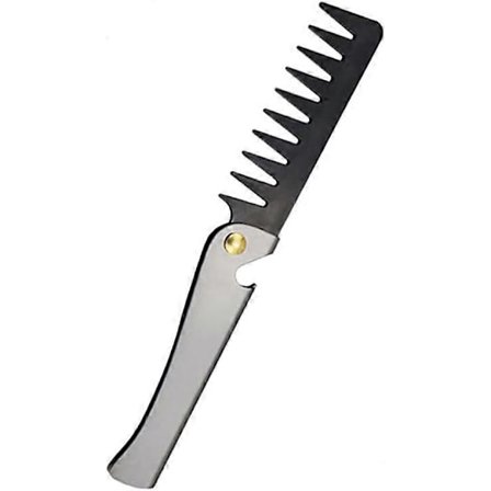 Vikbar kam för män, rostfritt stålhandtag, bärbar hårkam, vikbar kam för hårstylingdesign