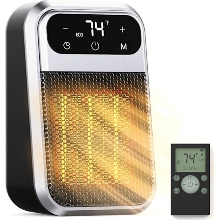 Liten Värmare, Väggvärmare, Mini Fläktvärmare, Ekonomisk Bärbar Fläktvärmare med Uttag, Fjärrkontroll & Timer
