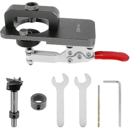 35 mm gångjärnshålsschablon, gångjärnshålguide, gångjärnshål med djupmätare, insexnyckel