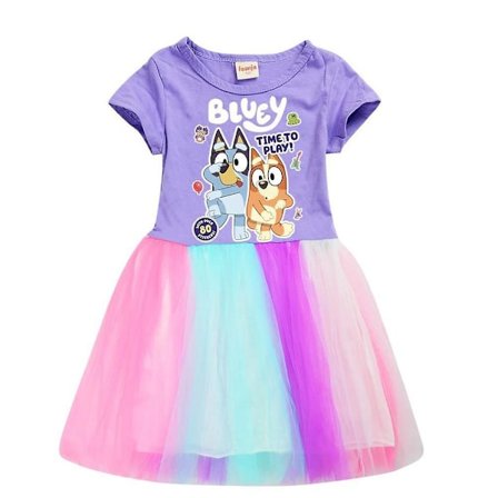 Bluey trykt kjole sommer casual ferie prinsesse fest regnbue nederdel kjole gaver 3-12 år børn piger[HK]
