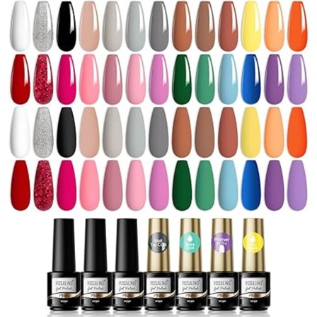 Kit 30pcs Färger Gel Nagellack Set, Vit Svart Nude Brun Röd Rosa Lila Glitter Silver Färg, 7ml Gel