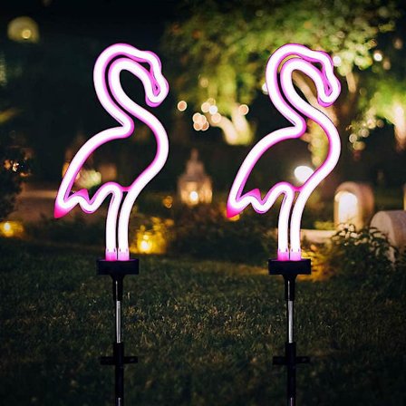 Solar Garden Pile Light Vattentät Solar Lawn Decoration Neon Flamingo Landscape Light
