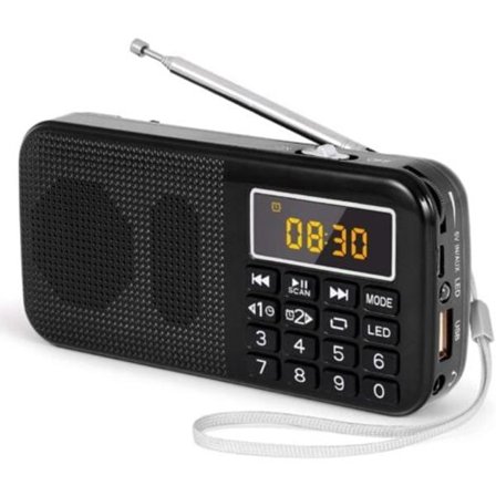 Bärbar radio, FM-radio med uppladdningsbart batteri med hög kapacitet (3000mAh), stöd för MP3 / SD / USB / AUX, svart