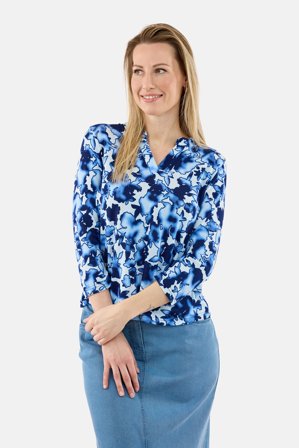 SIGNATURE - T-shirt med 3/4 ærmer – Blå – Med V-hals