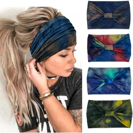Kvinde bredt pandebånd Fashion knyttet pandebånd Yoga trænings pandebånd, sæt med 4