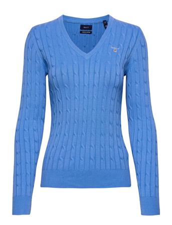 Stretch Cotton Cable V-Neck Villapaita Sininen GANT