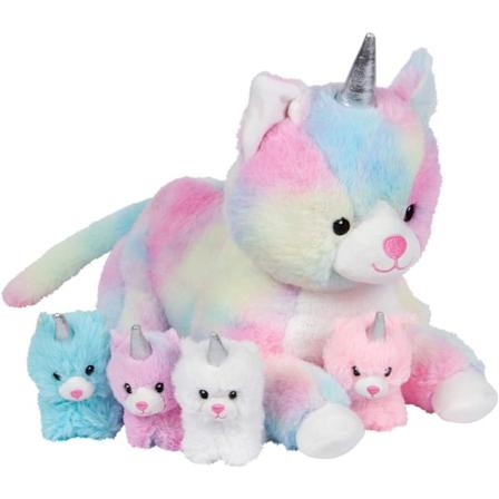 PixieCrush Unicorn Puppy Gosedjur för flickor i åldrarna 3 4 5 6 7 8 år; Gosedjur Mamma Hund med 4 Baby Valpar i magen; Leksakskuddar f KittyCorn
