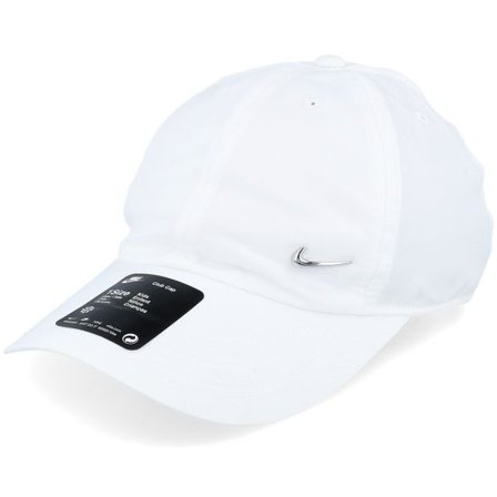 Nike - Vit unconstructed Keps - Kids Dri-Fit Club Cap Metalswoosh White Dad Cap @ Hatstore