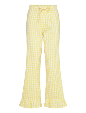 Gina Tricot Gingham Seersucker Trousers - Yellow - XS