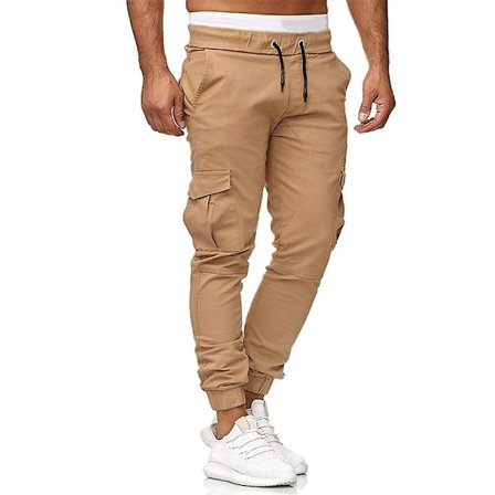 Herre Bukser med Snøring, Cargo, Combat, Casual, Arbeid, Sport, Slim Fit, Multilommer, Jogging, Mansjett