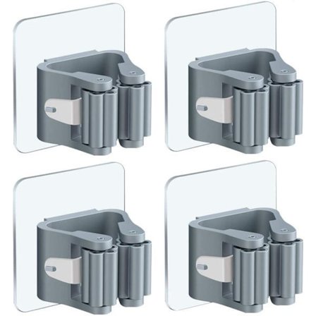 Hållare för kvast och mopp, 4-pack, väggmonterad, självhäftande, ingen borrning