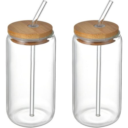 2 stk. 480 ml drikkeglas med bambuslåg og sugerør, tumblerglas iskaffe-kop til mælk kaffe isvand cocktail