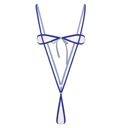 Kvindes Erotisk Sexy Micro Mini G-streng Thong Bikini Bodysuit Gennemsigtig Blonderi Sæt Stropløs BH Top Suspender Briefs Bund Royal Blue